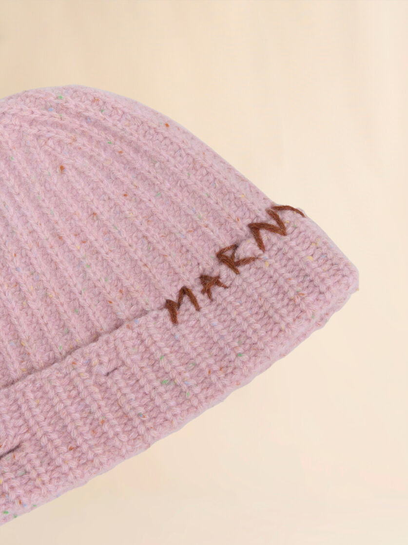 PINK SHETLAND WOOL BEANIE WITH MARNI MENDING - 4