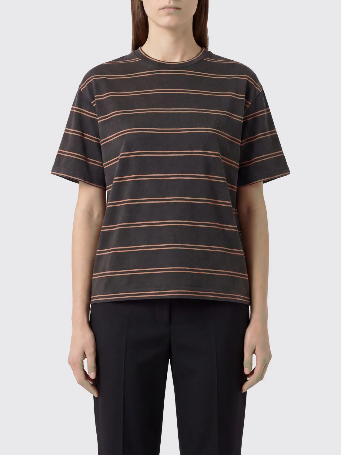 JIL SANDER Striped Cotton T-shirt with Dropped Shoulders - 1