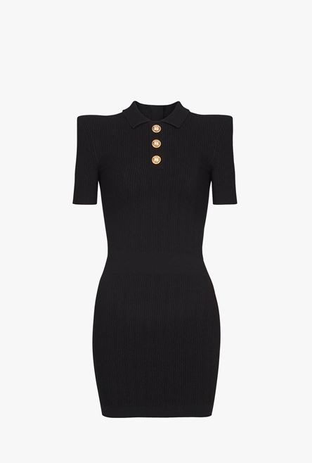 Short black knit dress with gold-tone buttons - 1