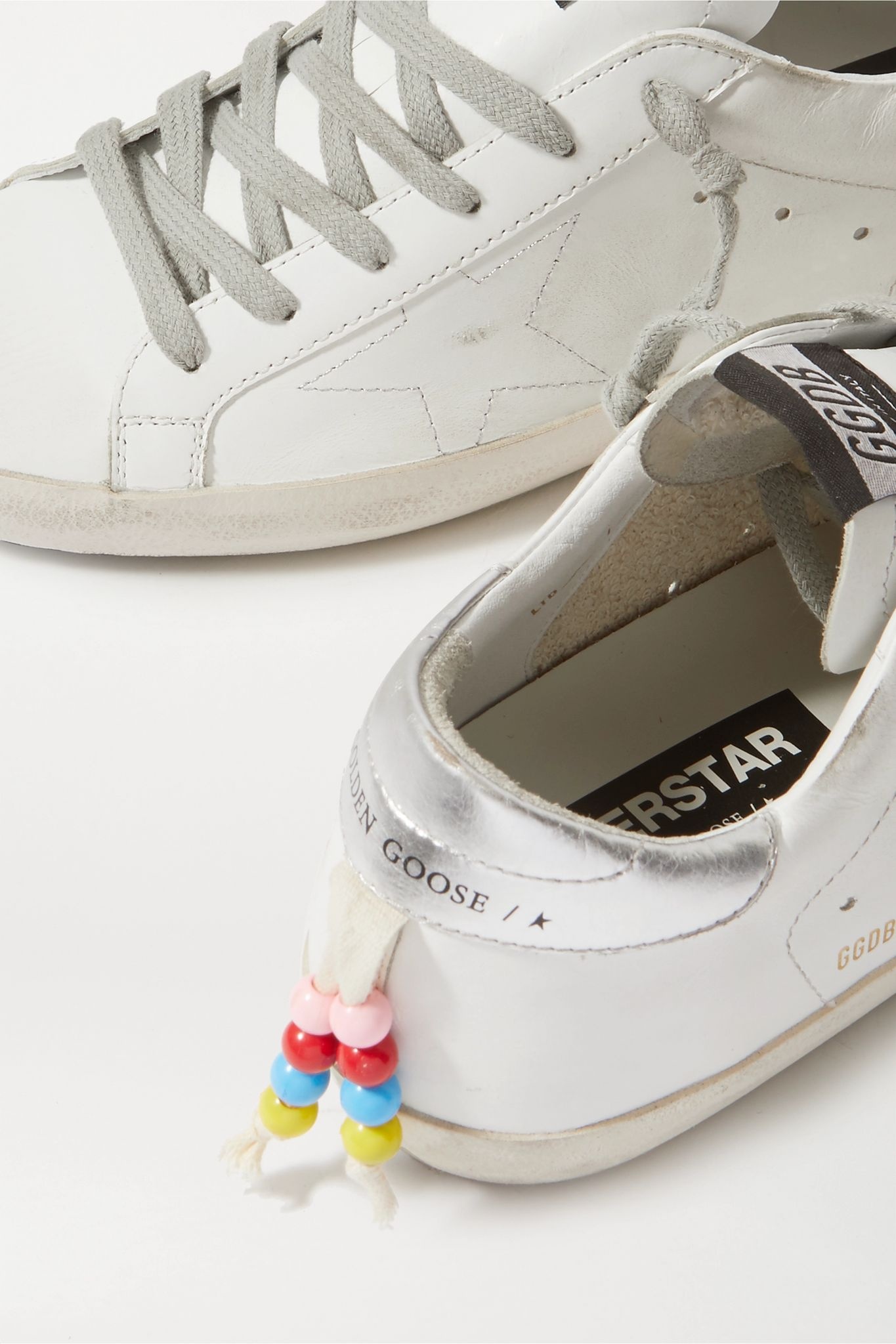 Superstar bead-embellished distressed leather sneakers - 5