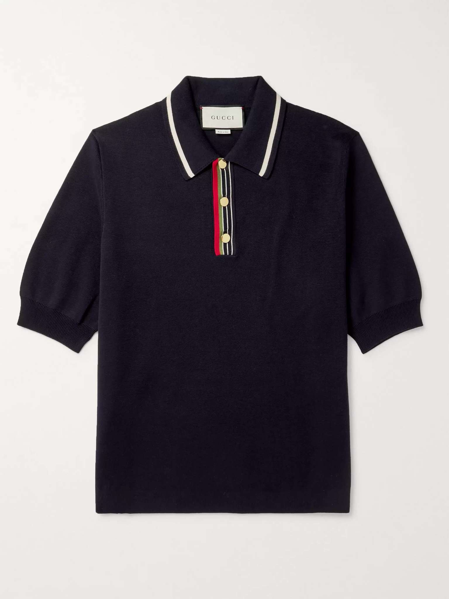 Contrast-Tipped Webbing-Trimmed Cotton Polo Shirt - 1