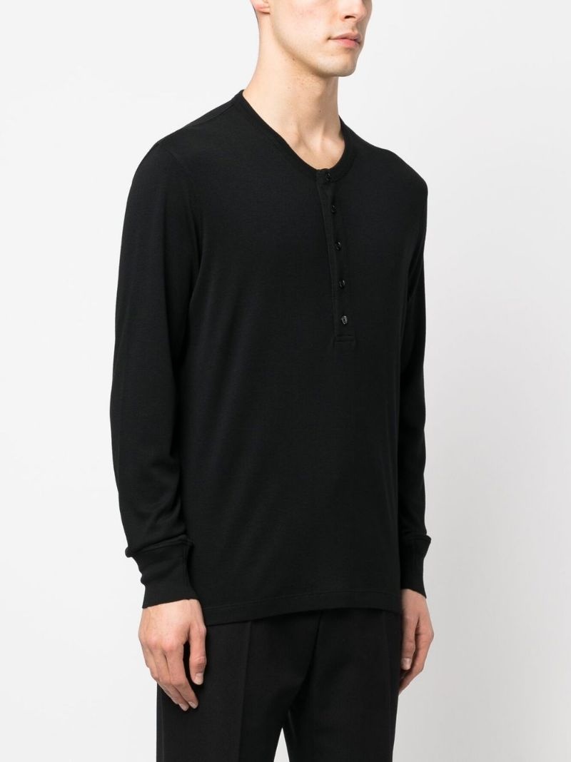 button-placket long-sleeved T-shirt - 3