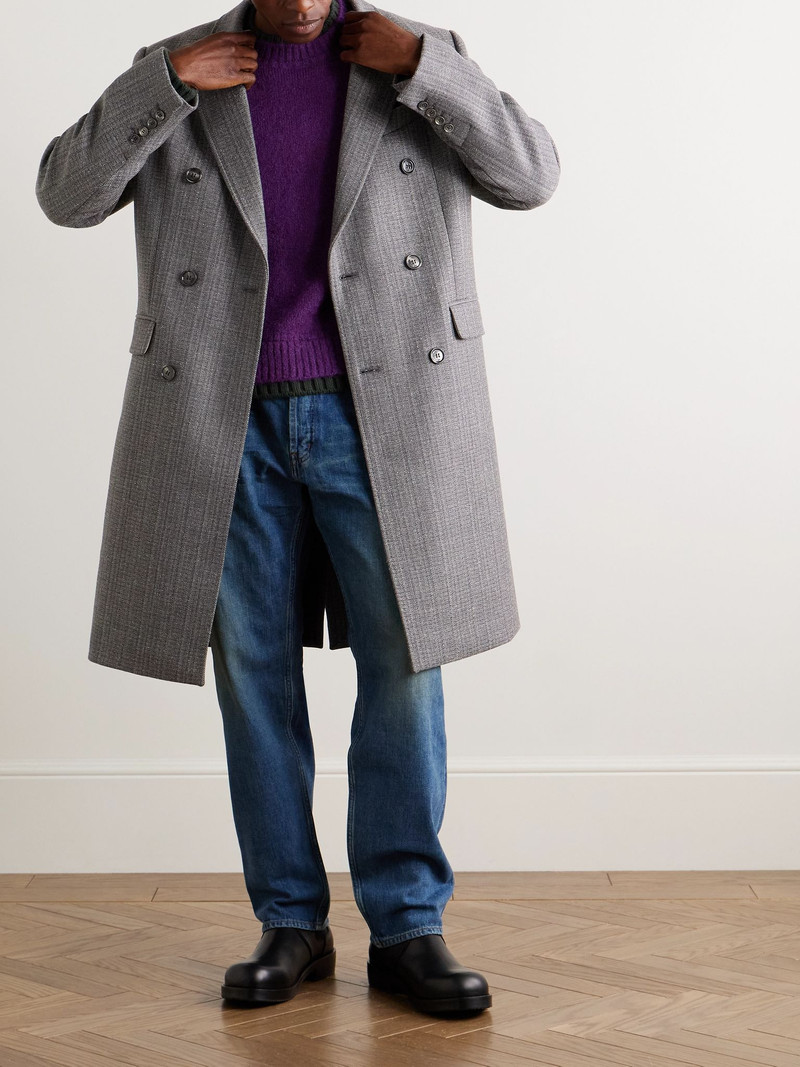AMI Paris Double-Breasted Herringbone Virgin Wool-Blend Coat Beige outlook