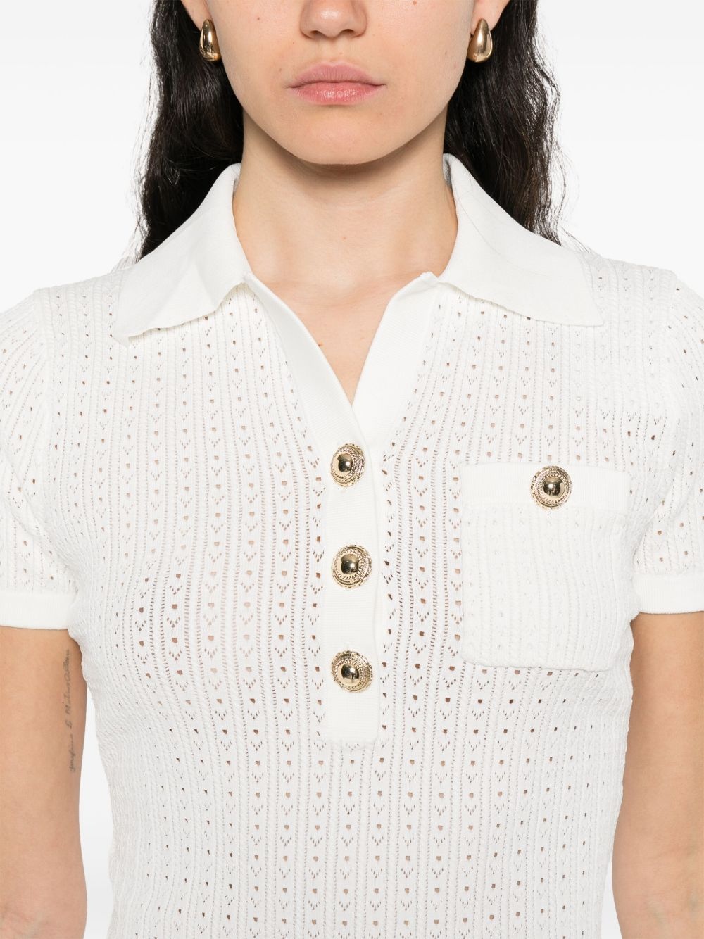 pointelle-knit polo top - 5