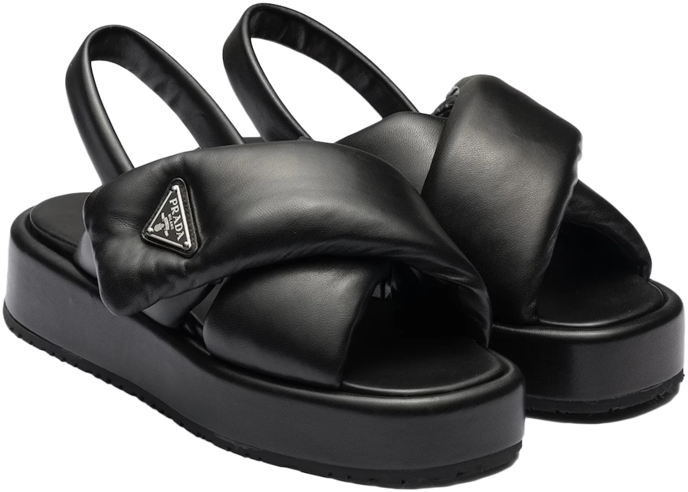 Prada Soft Padded 35mm Wedge Sandals Black Nappa Leather - 2