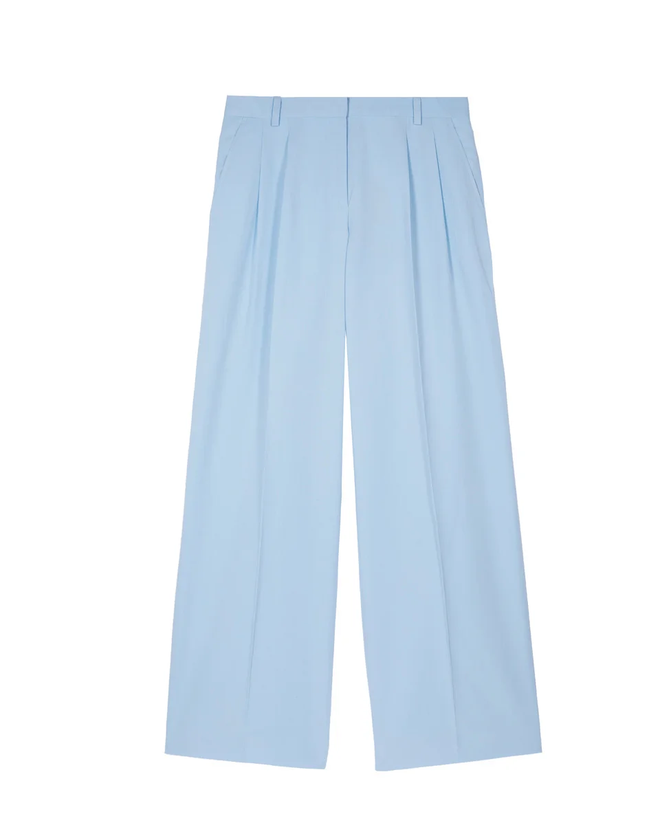 WIDE-LEG TAILORED PANTS IN PASTEL BLUE LINEN AND COTTON - 1