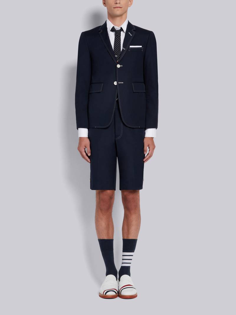 Navy Cotton Typewriter Cloth Double Needle Stitch Classic Shorts 4