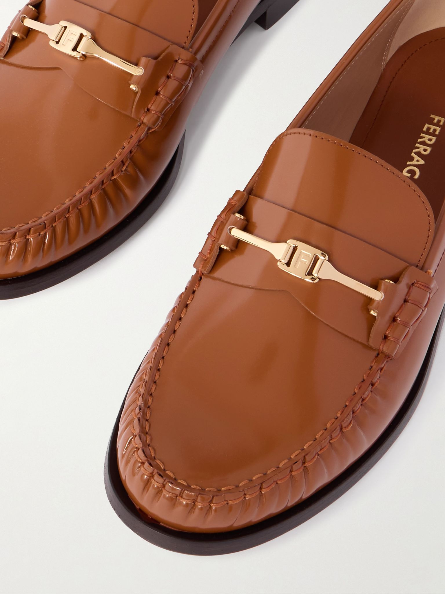 Harry embellished patent-leather loafers Tan - 4