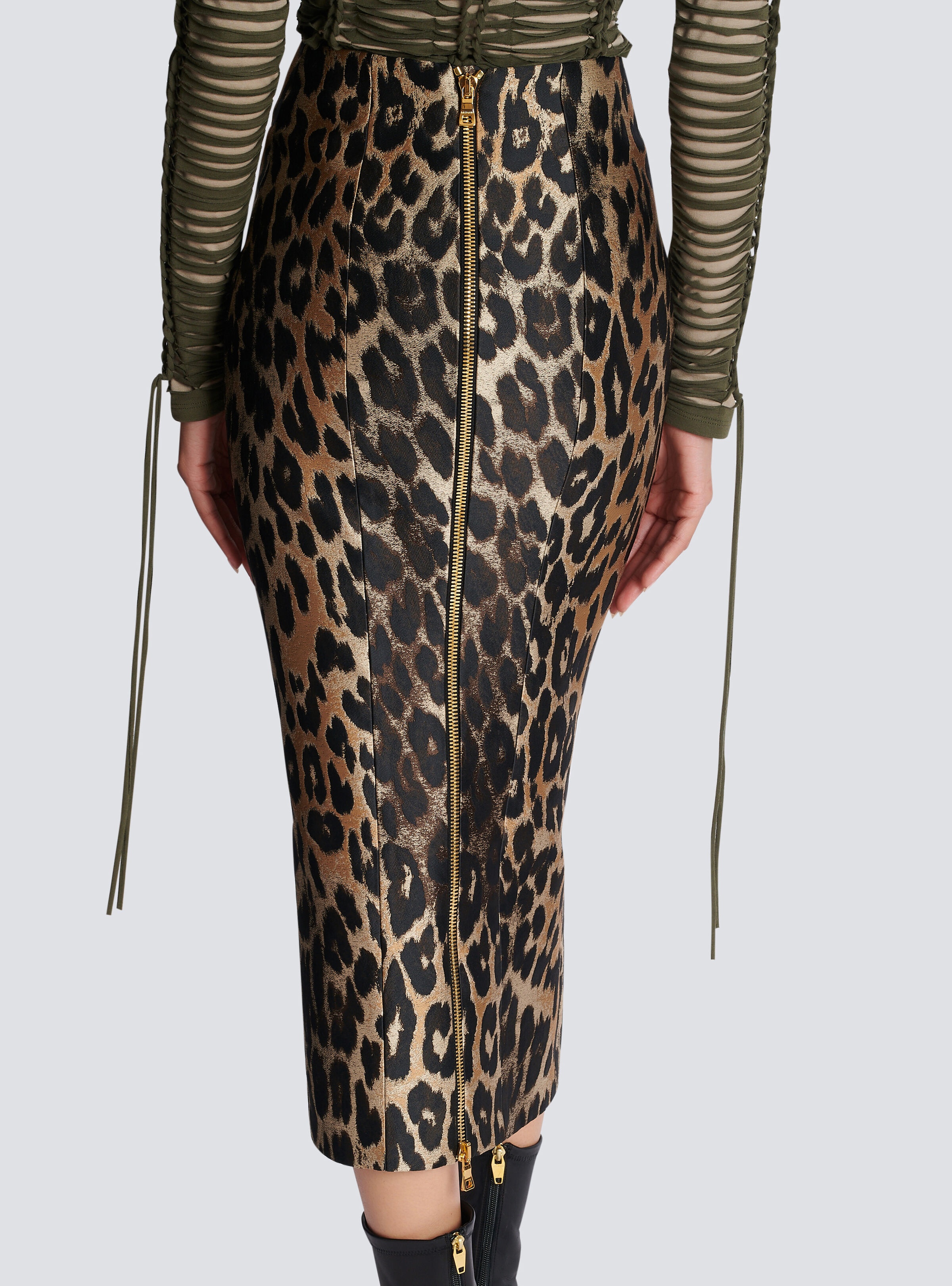Leopard jacquard pencil skirt - 6