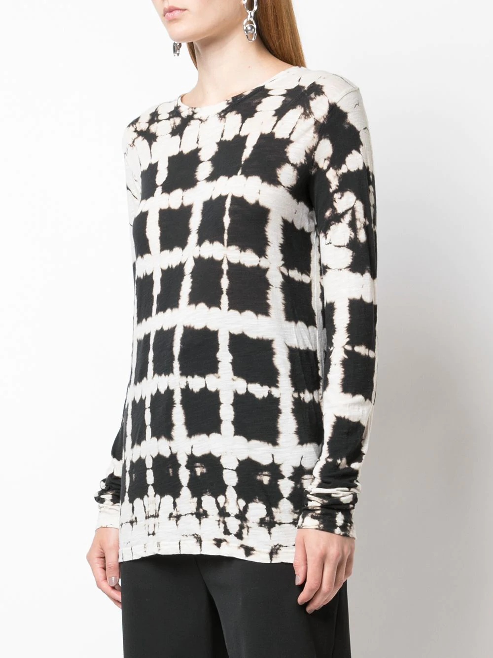 grid print longsleeved T-shirt - 3