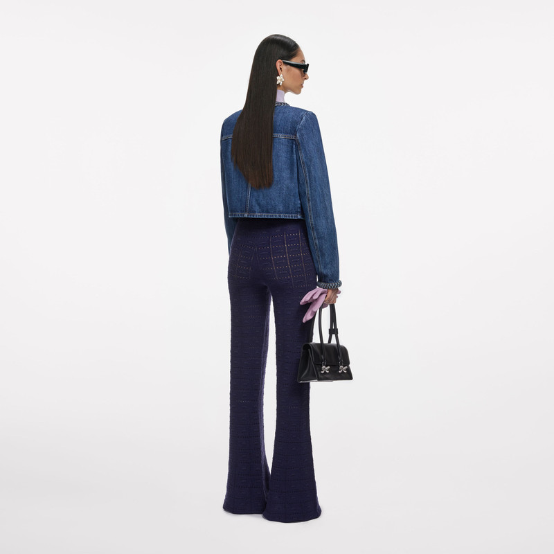 self-portrait Navy Pointelle Knit Trousers outlook
