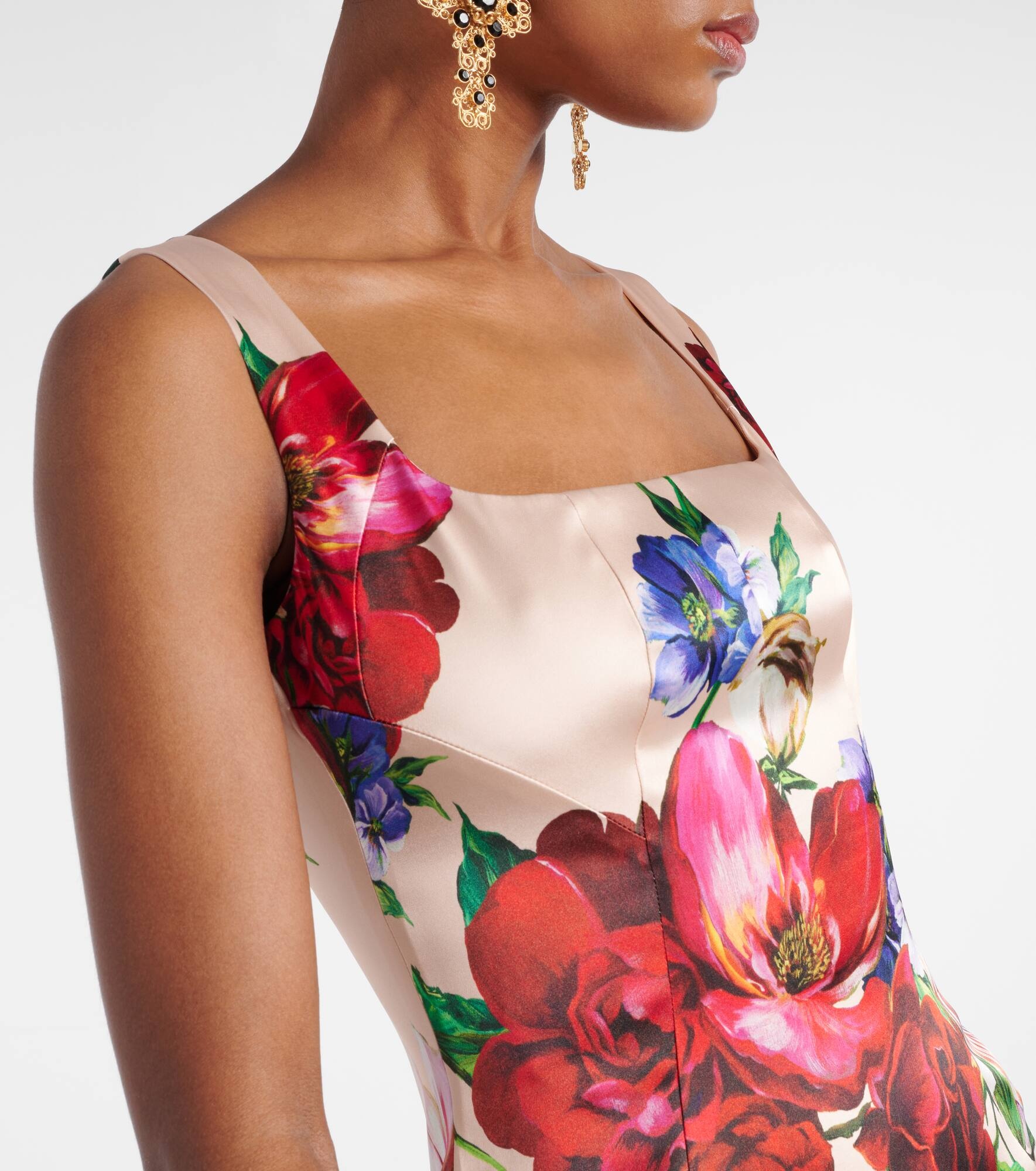 Floral satin midi dress - 4