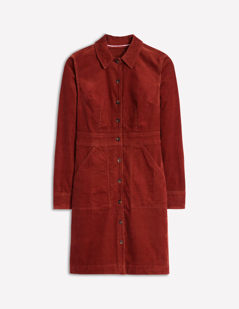 Flora Cord Shirt Dress-Cognac 1