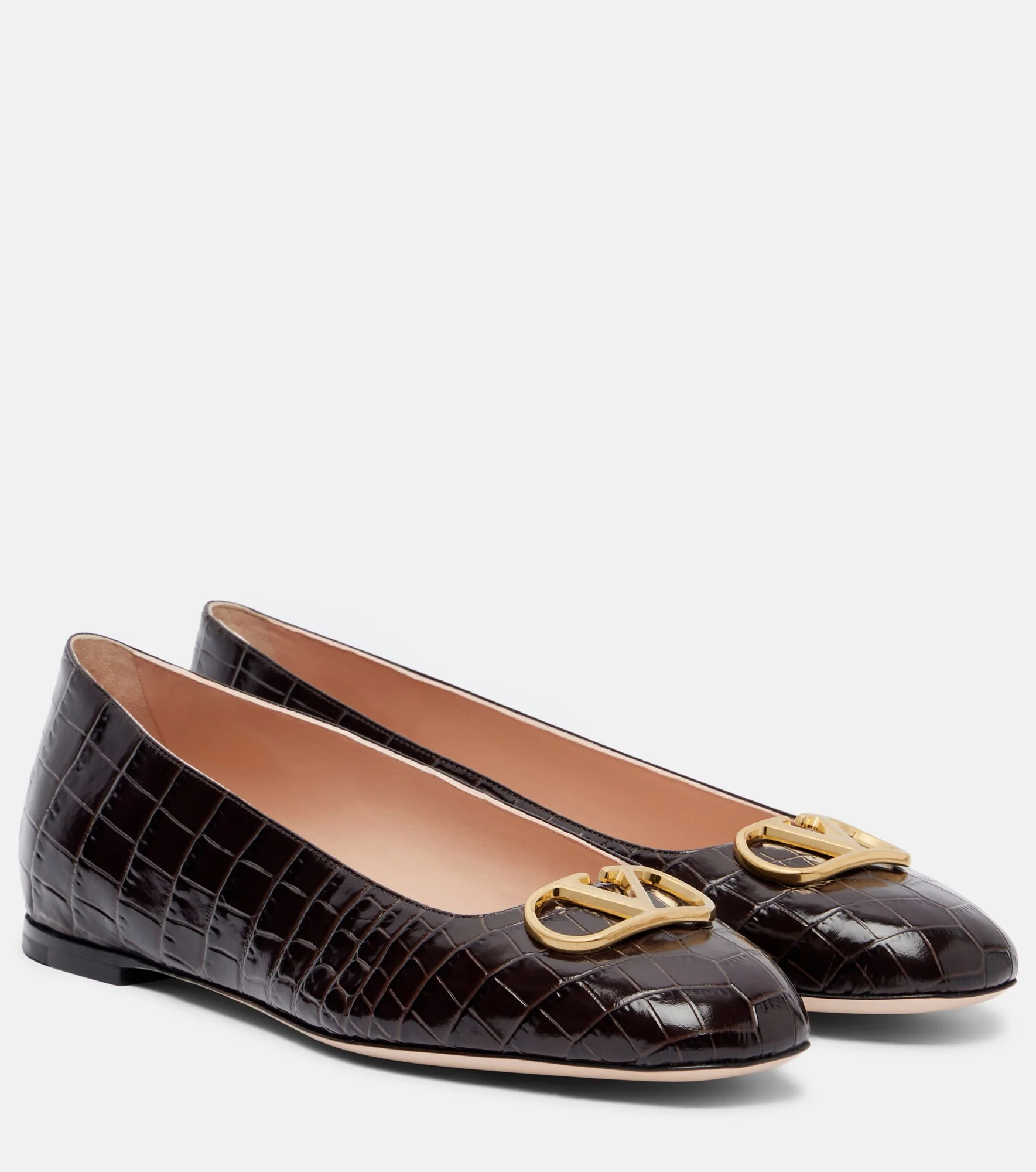 VLogo croc-effect leather ballet flats - 1