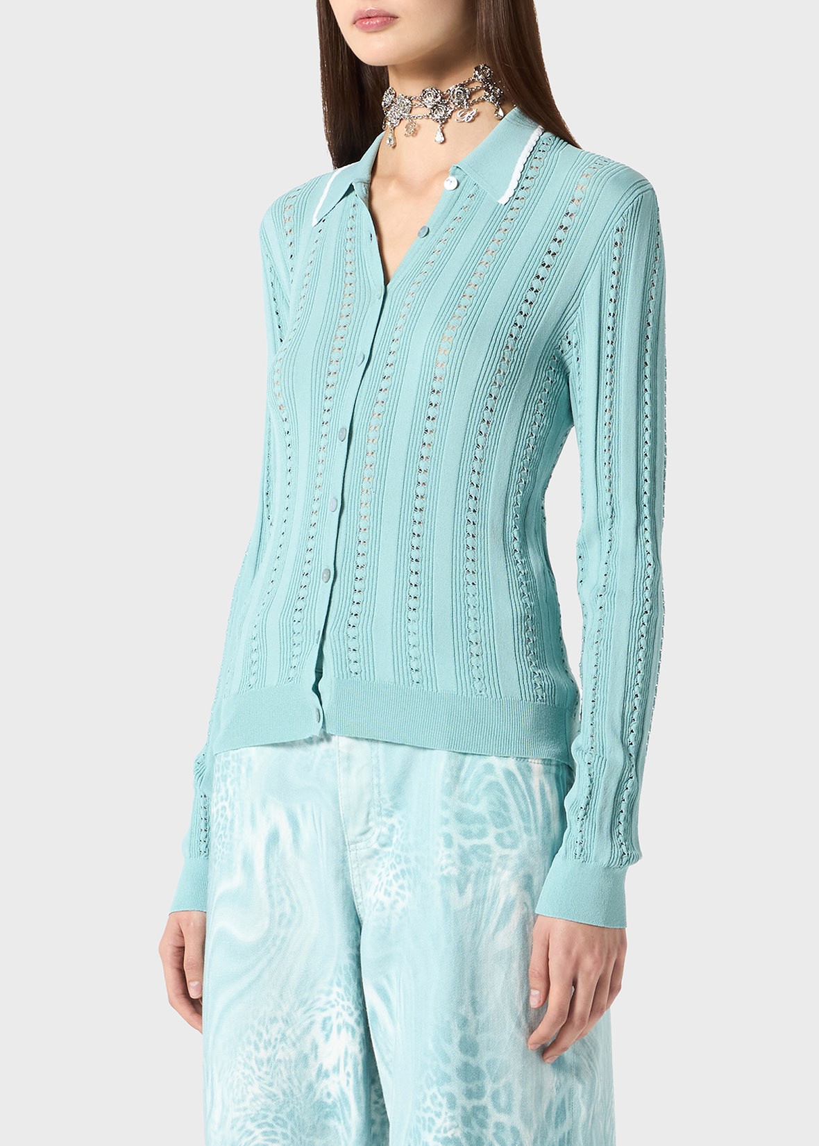 PERFORATED KNIT CARDIGAN - 5