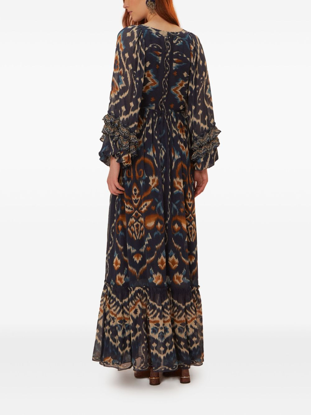 ikat-pattern ruffled maxi dress - 3