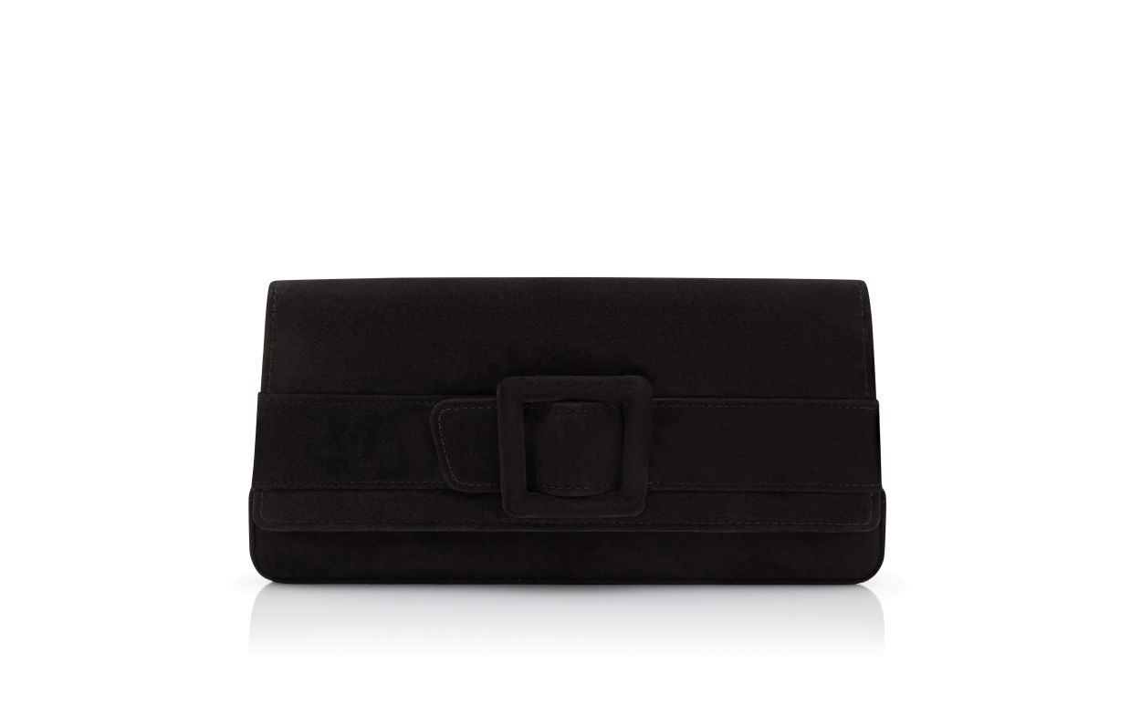 Black Suede Buckle Clutch - 1