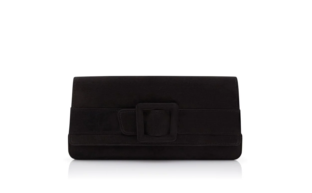 Black Suede Buckle Clutch - 1