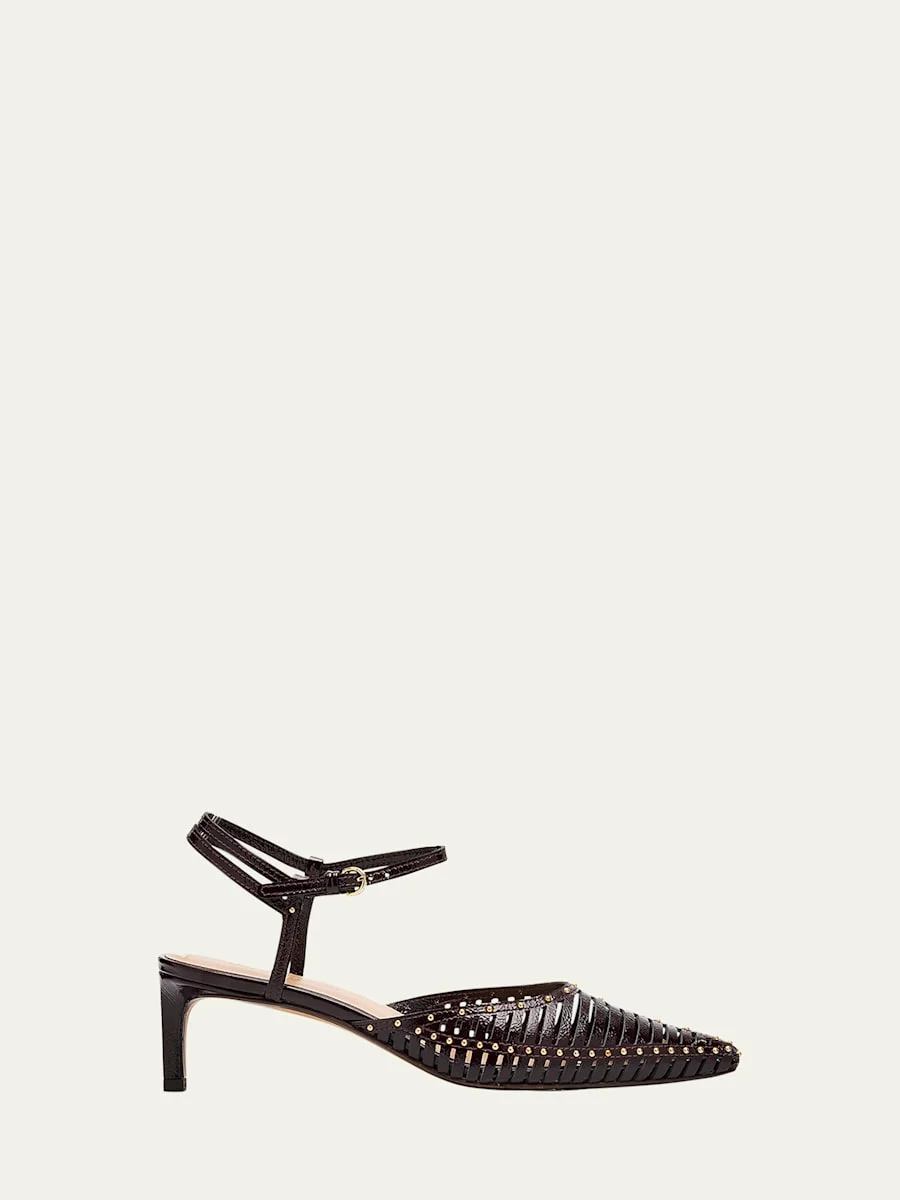 Francine Caged Leather Ankle-Strap Pumps - 1