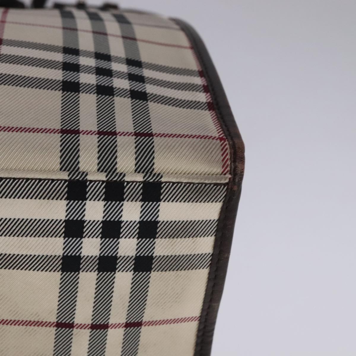 Burberry Nova Check Hand Bag Canvas Leather Beige Brown Silver - 11