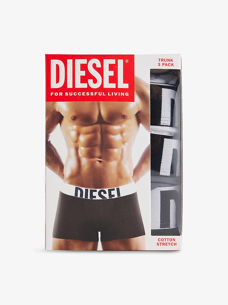 Branded-Waistband Pack of Three Stretch-Cotton Trunks - 2
