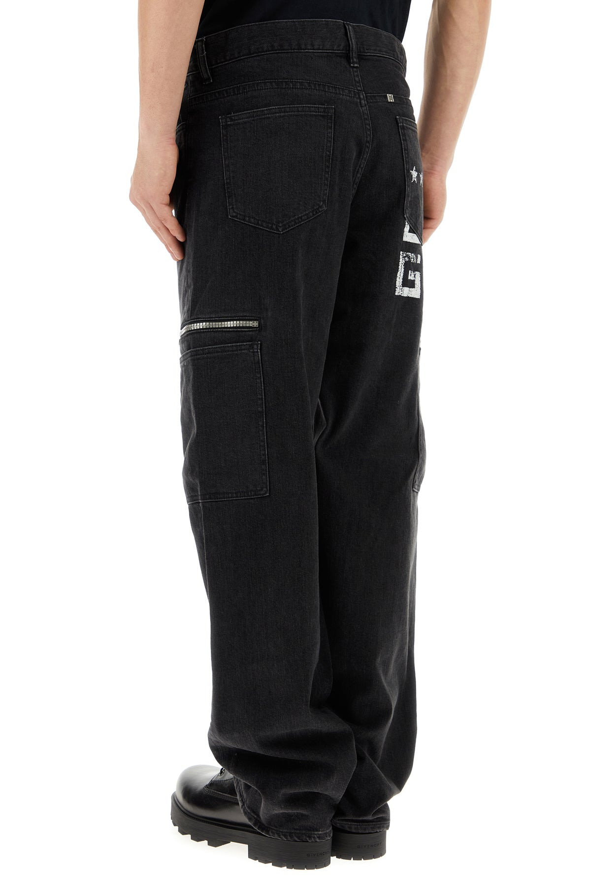 Black stretch denim cargo jeans - 4