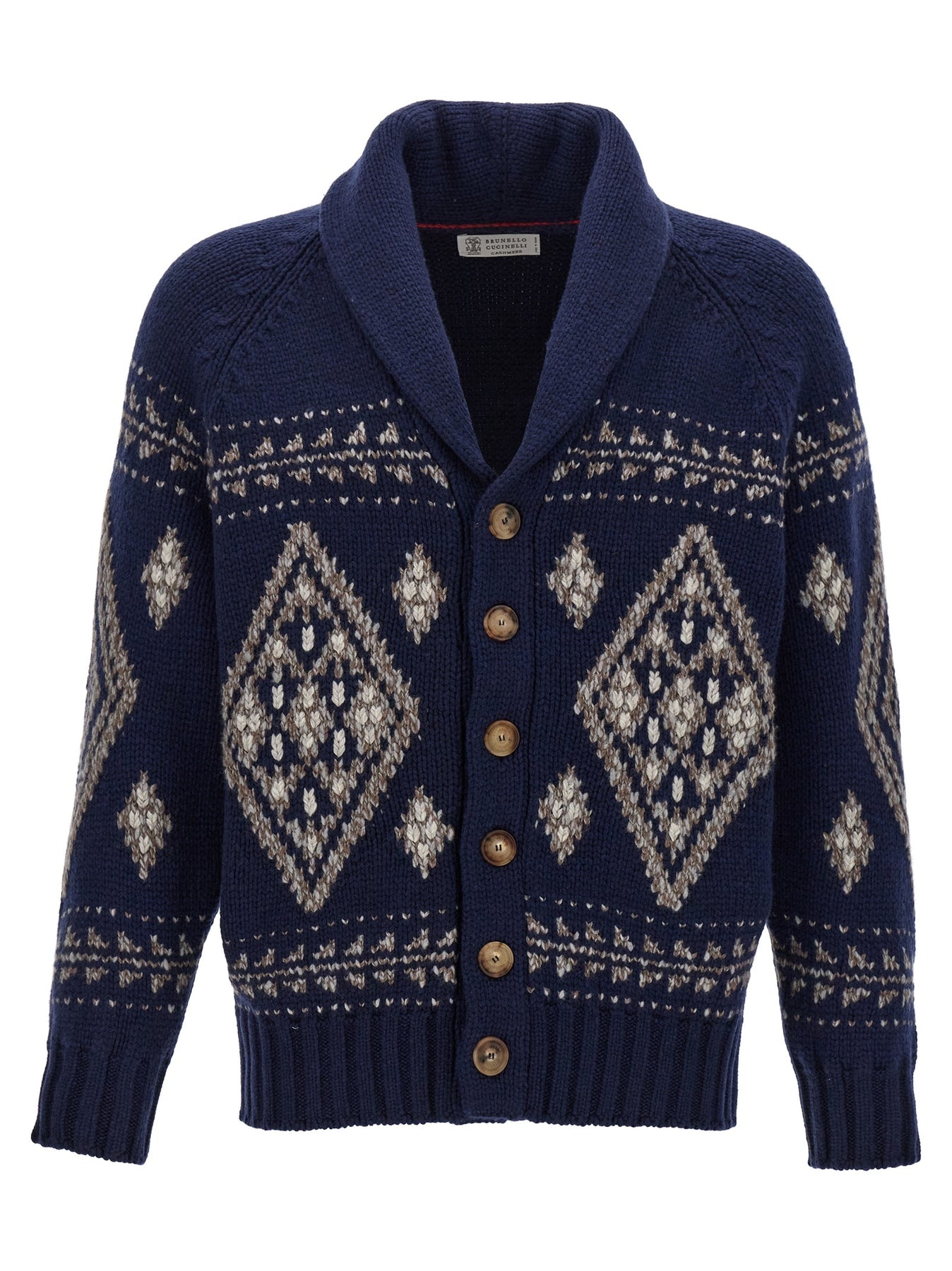 Jacquard Cashmere Cardigan Sweater, Cardigans Blue - 1