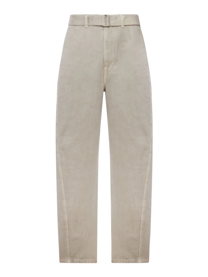 Lemaire Men Twisted Cotton Twill Trousers With Belt - 1