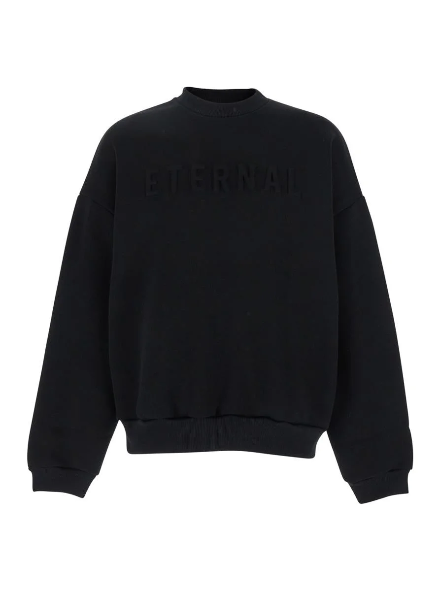 Fear Of God Black Crewneck Sweater With Tonal Logo Lettering Embroidery On The Front In Cotton Blend - 1