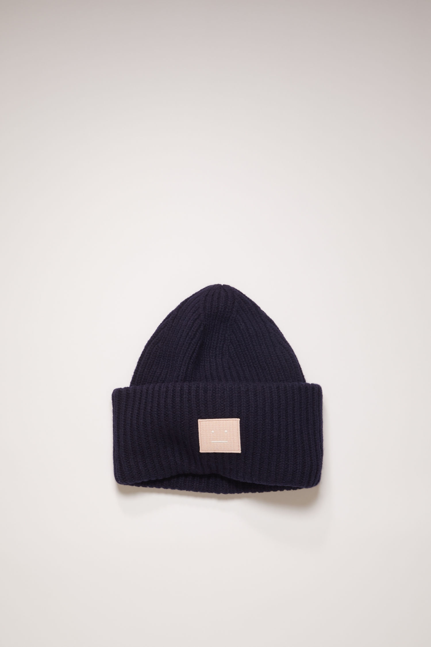 Rib knit beanie hat navy/pink - 1