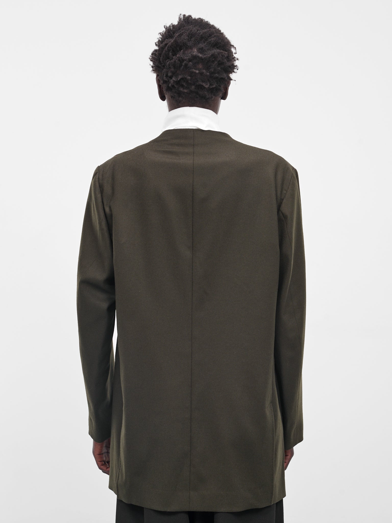 Dark Olive Lapelless Wool Blazer - 3