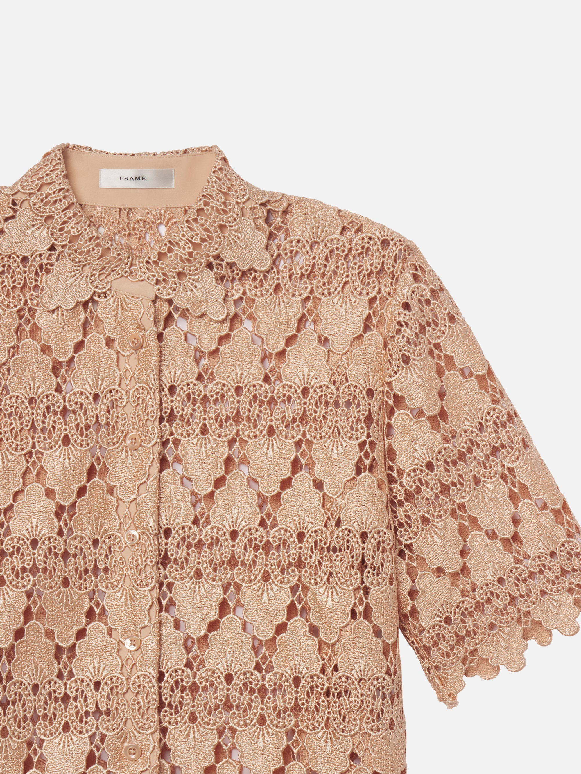 The Lace Button Up Shirt in Blush - 2