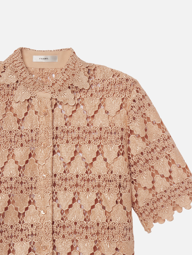 FRAME The Lace Button Up Shirt in Blush outlook