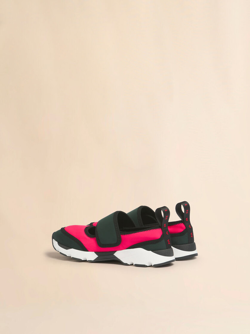 Marni FUCHSIA AND GREEN LYCRA MARY JANE RUNNING SNEAKER outlook