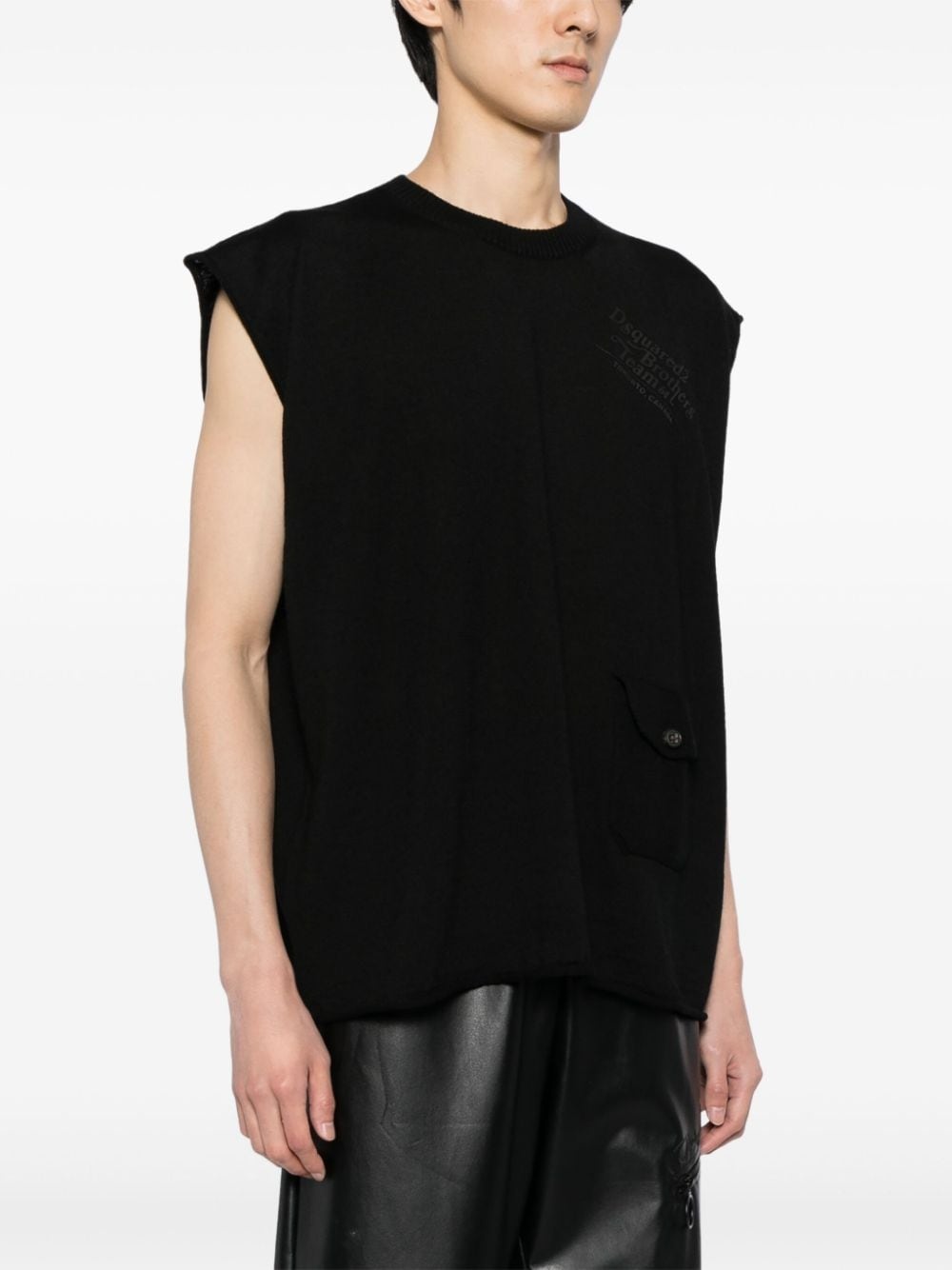 logo-print fine-knit vest - 3