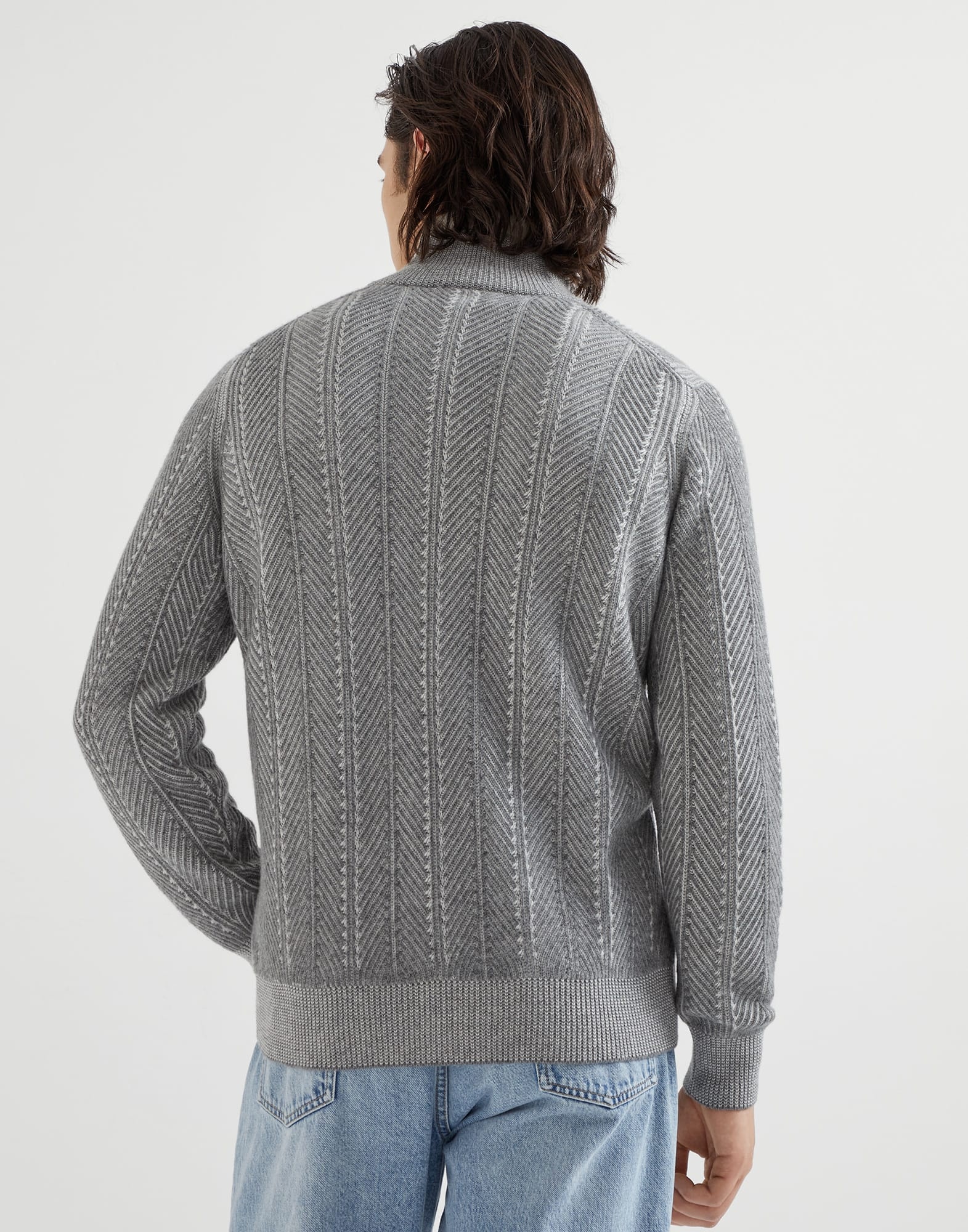Cashmere vanisé chevron cardigan with zipper - 2