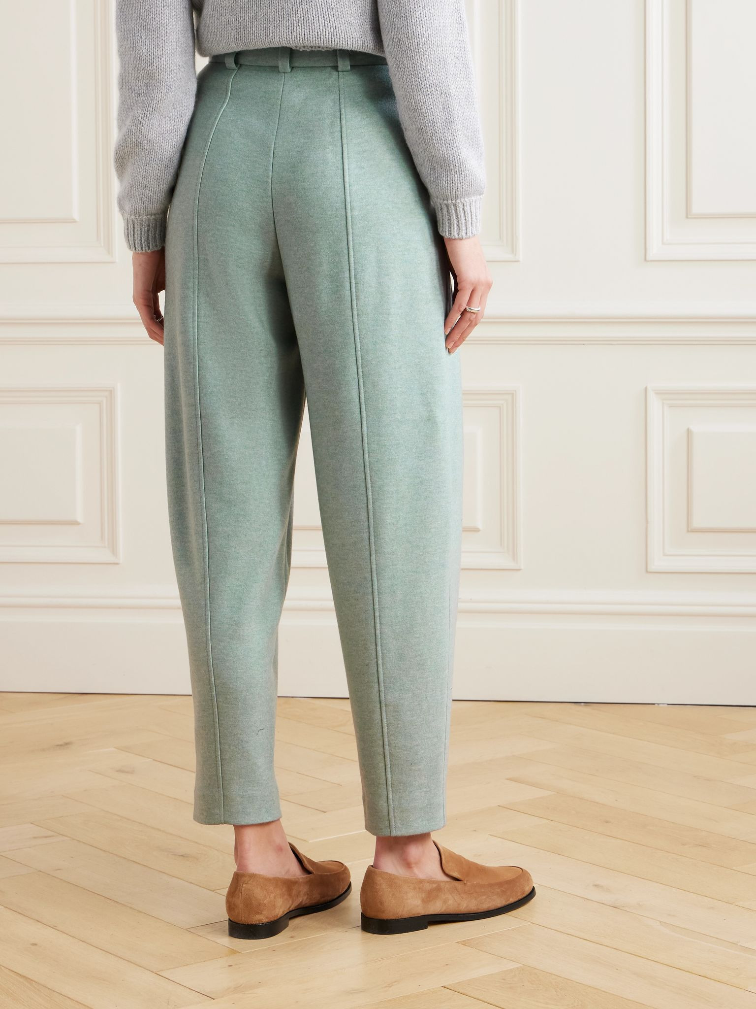 Pleated tapered cashmere-blend pants Mint - 4