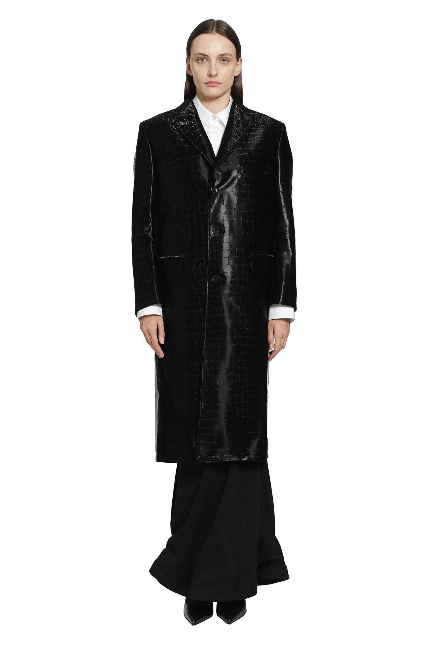 Embossed Single Breasted Coat - 1