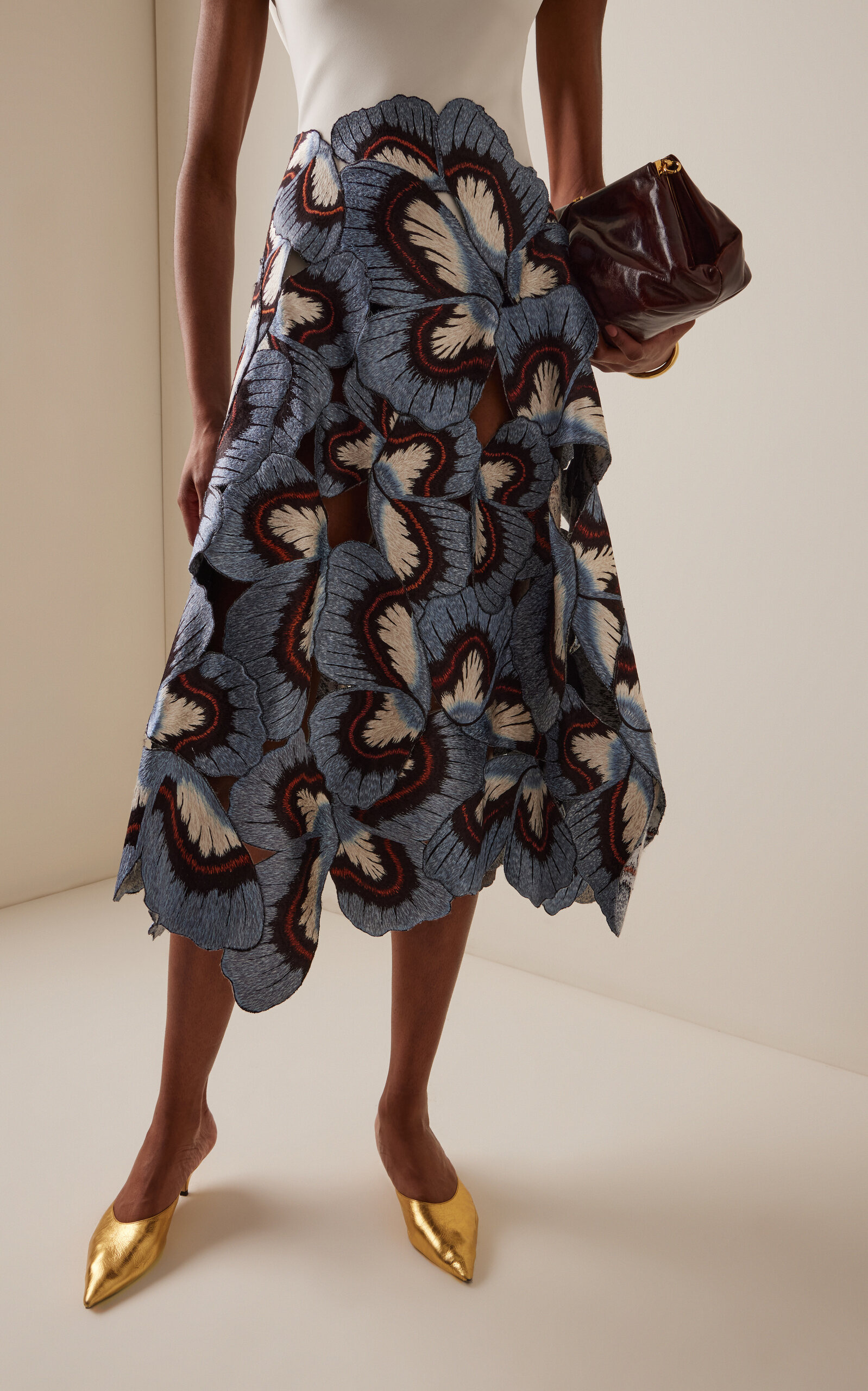 Embroidered Threadwork Midi Skirt blue - 3