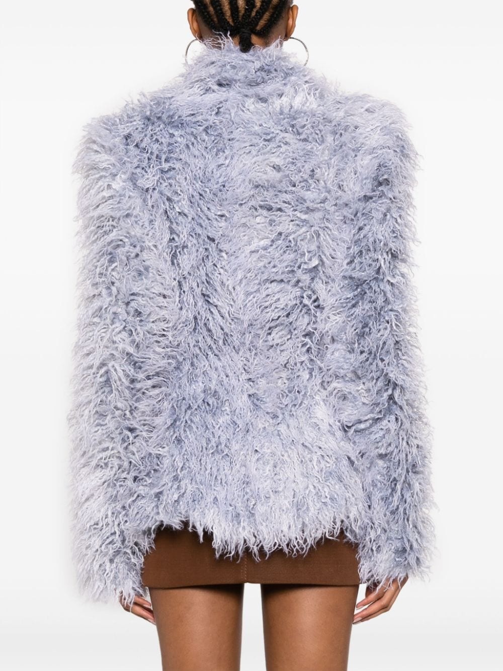 single-breasted faux-fur jacket - 4