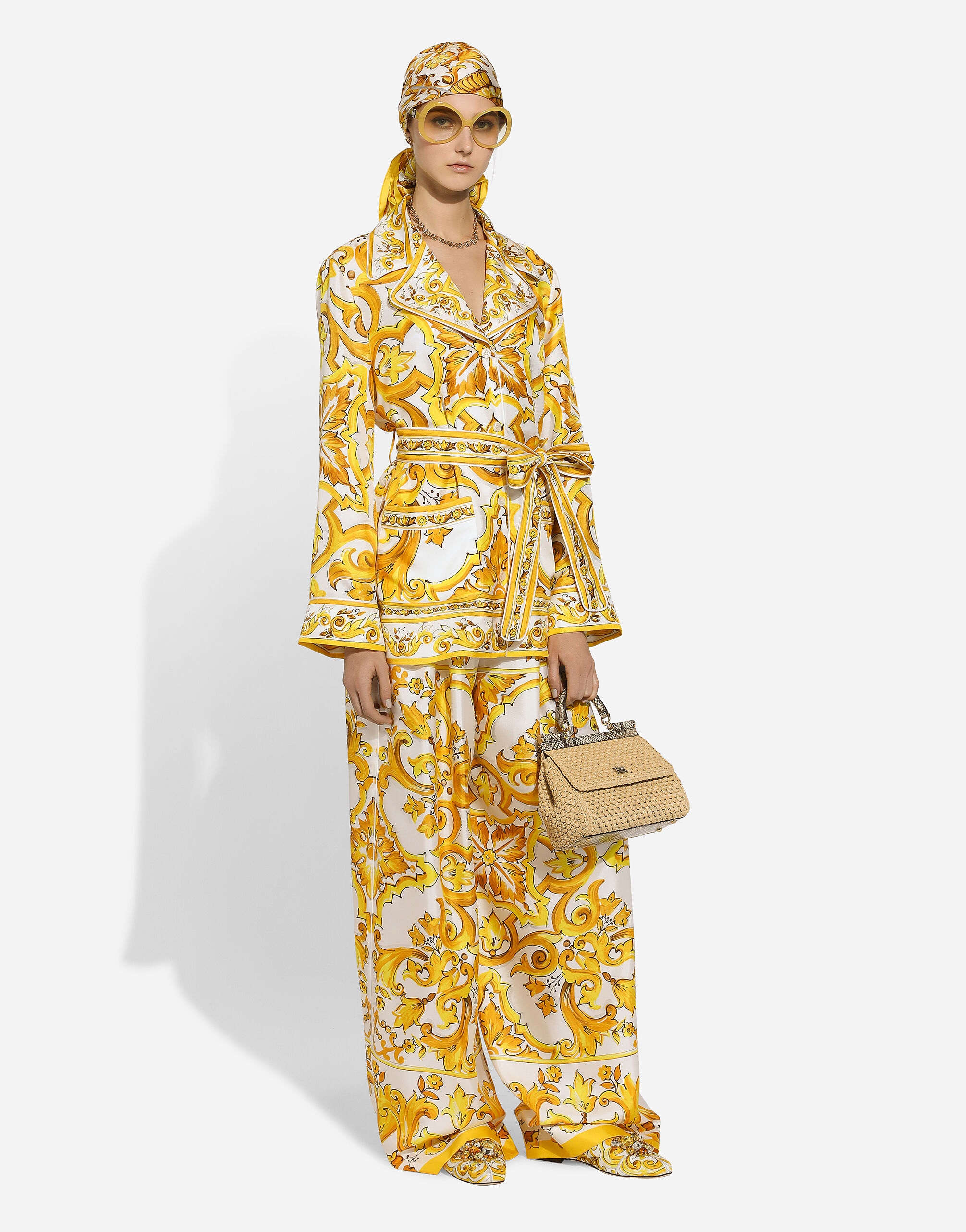 Majolica-print silk twill pants with elasticated waistband - 2