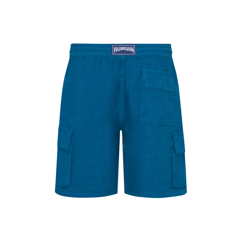 Men Linen Bermuda Shorts Cargo Pockets 2