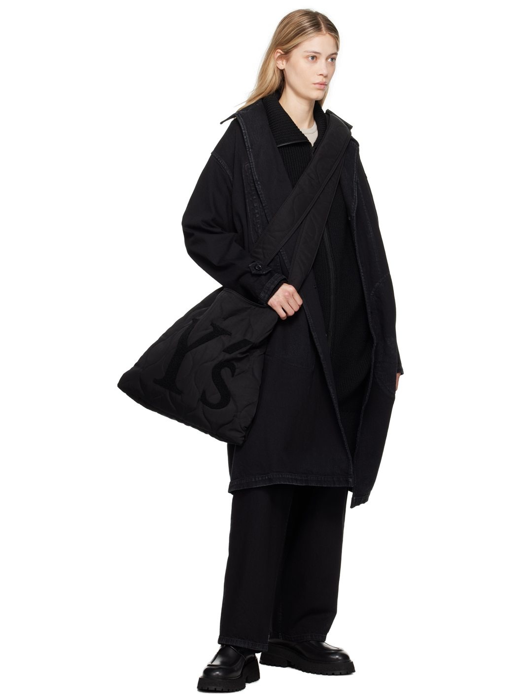 Black Faded Denim Coat - 4