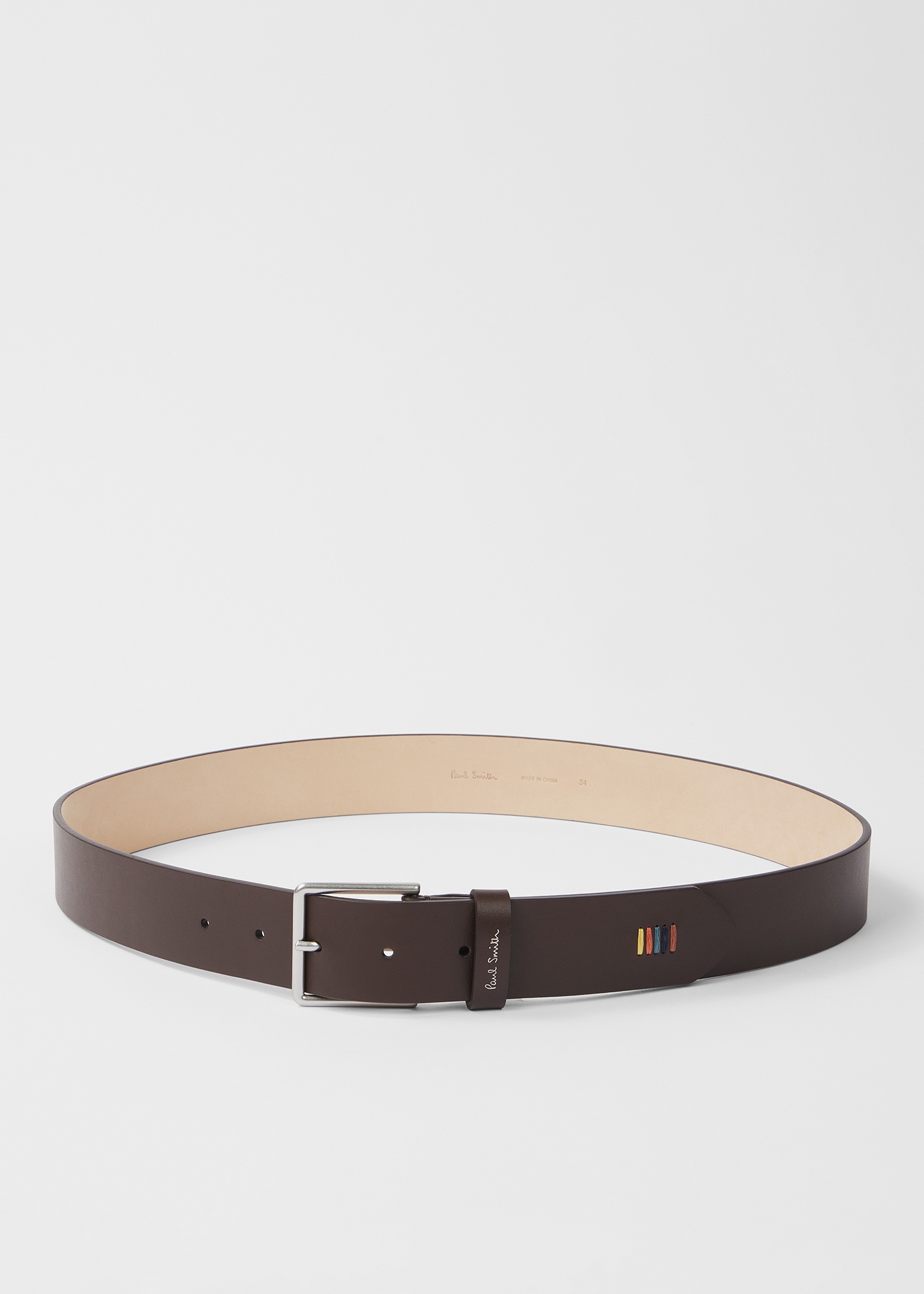 Brown Leather 'Artist Stripe' Stitch Belt - 2