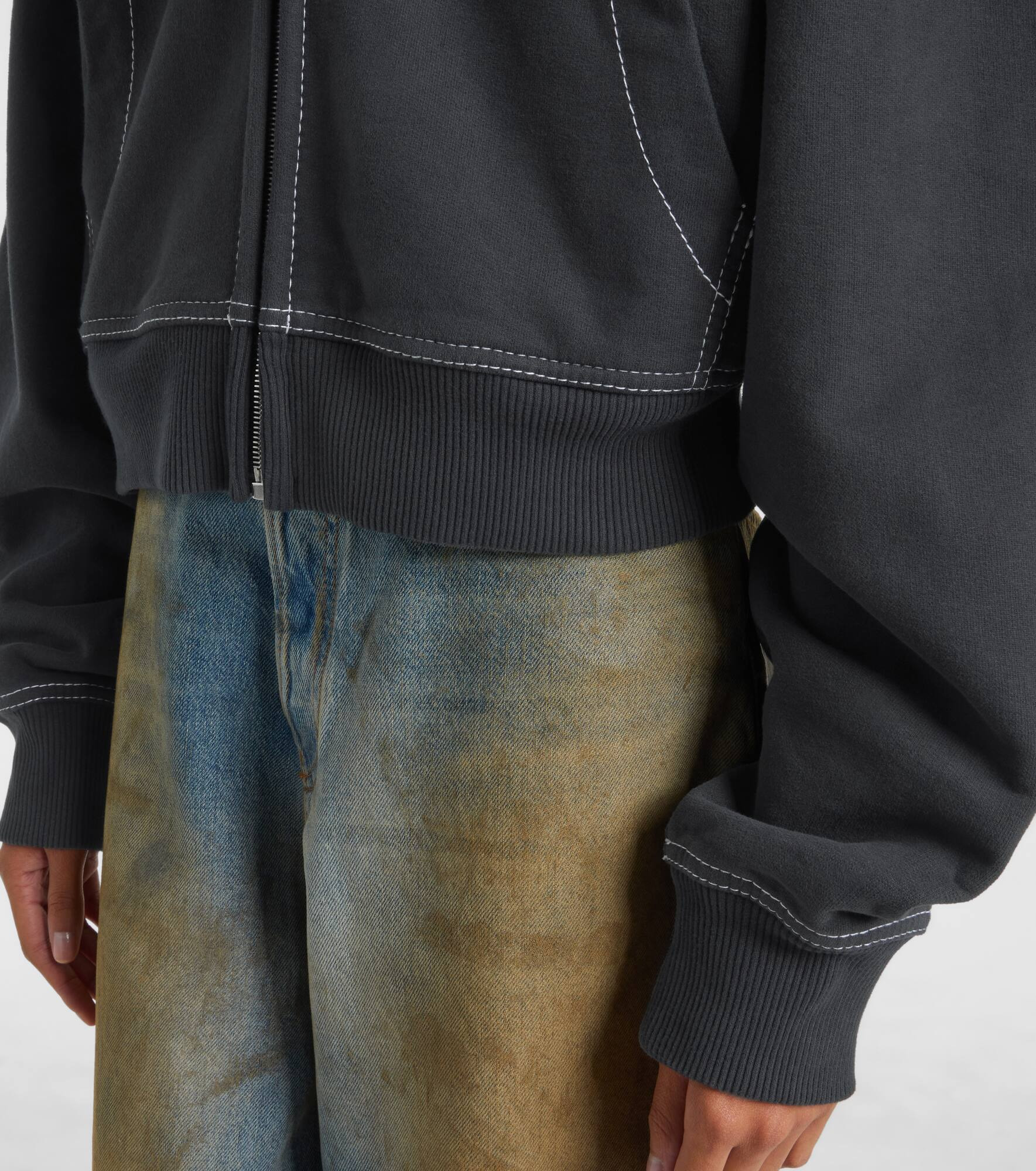 Logo cotton fleece zip-up sweatshirt - 5