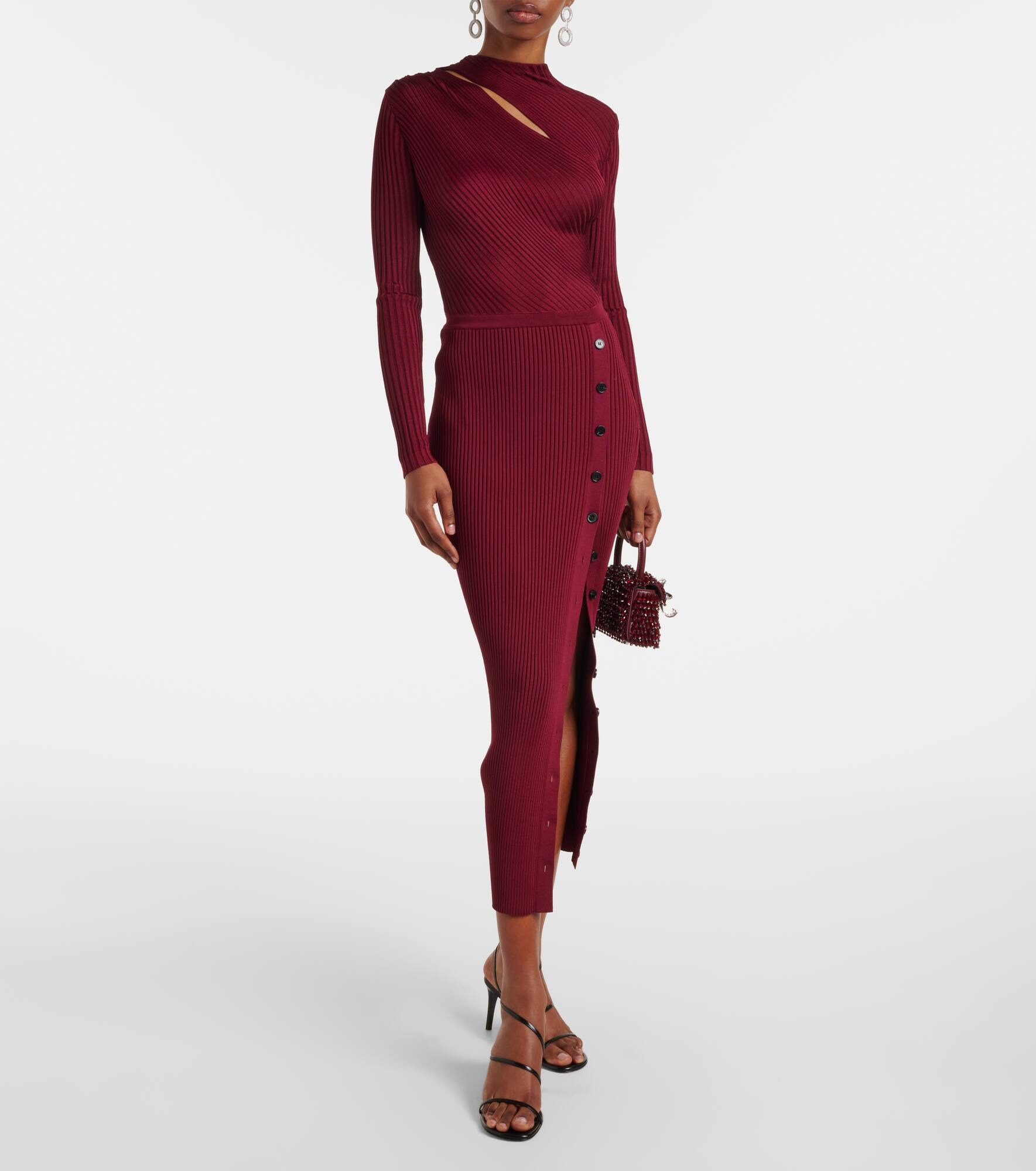 Cutout ribbed-knit midi dress - 2