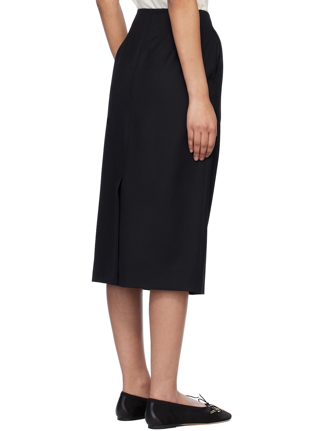 Black Embellished Flower Peek-A-Boo Midi Skirt - 3