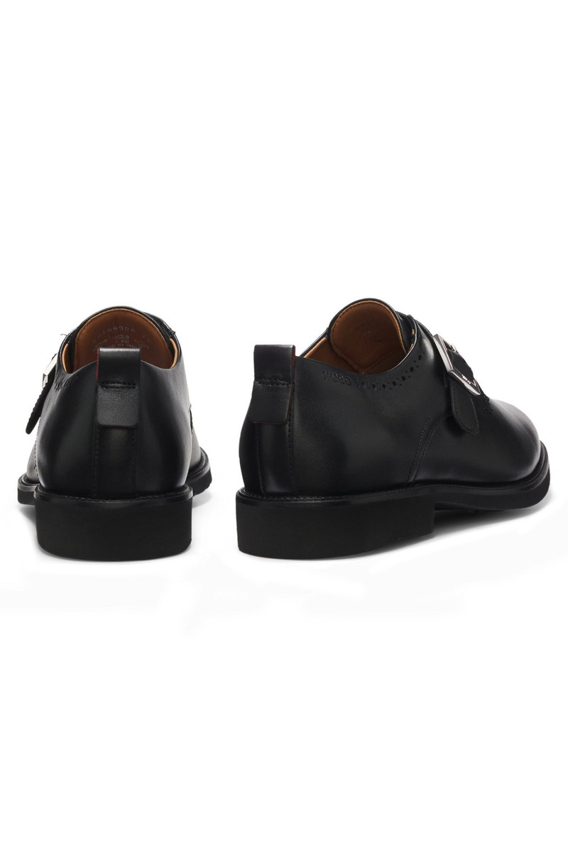 HUGO LEATHER MONK-STRAP SHOES WITH BROGUE DETAILING outlook