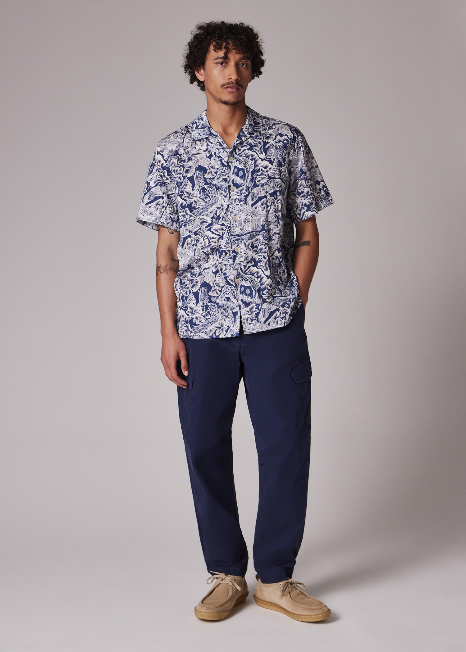 Casual-Fit Navy and White 'Chalet' Print Shirt - 5