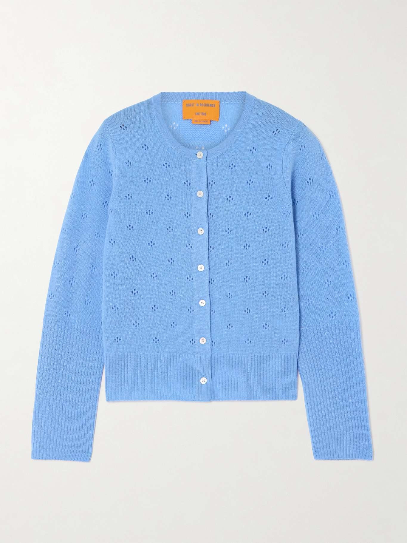 Jane pointelle-knit cashmere cardigan Sky blue - 1